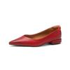 Zapatos Planos Rojos Retro Franceses de Punta Fina, Nuevos Zapatos Individuales Elegantes de Cuero Genuino de Piel de Oveja Poco Profundos para Mujer, Zapatos de Tacón Grueso para Commuter
