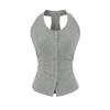 Estilo Europeo y Americano Sexy Cuello en V Pecho Sencillo Halter Chaleco Verano Nuevo Cintura Entallada Plisado Slim Color Puro Sexy Top