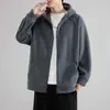Sudadera Cardigan de Felpa para Hombre, Estilo Primavera, Otoño e Invierno, Color Sólido, Cierre de Cremallera, Con Capucha, Engrosada, Chaqueta Cálida, Ropa de Abrigo para Hombre