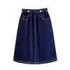 Estilo Verano Talla Grande Tencel Delgado Cintura Elástica Falda Midi de Mezclilla Casual Suelta Adelgazante Falda de Línea A