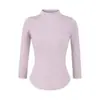 Suéter de Tricô Slim Fit com Gola Meia-Alta e Manga Três Quartos para Mulheres, Novo Top Base Curto de Cor Sólida para Outono e Inverno