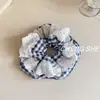 Miu Estilo Preppy Cuadros Azules Encaje Plisado Encaje Cintura Pequeña Intestino Grueso Goma para el Cabello Moda Retro Cuerda para el Cabello Accesorios para el Cabello