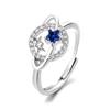 Anel Planeta Europeu e Americano Transfronteiriço para Mulheres Estilo Coreano Diamante Azul Fresco Fileira Única de Diamantes Estrela de Cinco Pontas Anel Planeta Aberto para Mulheres