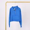 Moletom Lulu com Gola Alta e Meio Zíper com Etiqueta, Em Estoque Entrega Direta, Etiqueta Dourada, Zíper Dourado, Moletom Casual Solto Curto de Fleece