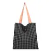 Bolsa de Tecido Xadrez Nova Outono 2025 Bolsa de Ombro Listrada Feminina Mais Fácil de Combinar Bolsa de Mão Preto e Branco Bolsa de Camada Dupla