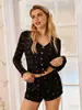 Conjunto de Dos Piezas para Mujer 2026 Primavera/Verano Ropa de Casa Transfronteriza Europea y Americana Cardigan de Punto con Estampado de Lazo de Manga Larga y Pantalones Cortos Pijama