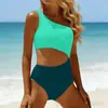 Nuevo traje de baño de comercio exterior europeo y americano de Amazon, traje de baño de una pieza sexy de un hombro con bloques de color, traje de baño transfronterizo