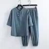 24 Verano Nuevo Transfronterizo Algodón y Lino Hebilla Traje Hanfu para Hombre Amazon Retro Talla Grande Casual Tang Suit para Hombre