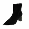 Botines estilo Martin para mujer con tacón grueso y punta fina, nueva colección Otoño/Primavera 2026, botines de suela sencilla, botines de gamuza, estilo coreano, de tacón alto, elásticos y adelgazantes