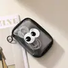 Nova Bolsa de Cosméticos Transparente de Malha Divertida Desenho Animado Fofa Bolsa Pequena de Armazenamento Portátil Estojo para Lápis com Zíper Visível Batom Esponja