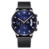 Reloj de Cuarzo para Hombre Wish Personalizado Moderno Escala Romana Falso Tres Ojos Aleación Correa de Malla Reloj Calendario Modelo para Hombre