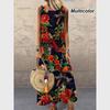 2021 Novo Europeu e Americano Amazon Estação Independente Estampa Floral Vestido Longo de Gola Redonda para Casa 0010