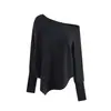 Suéter Top Estilo Preguiçoso Feminino Outono Inverno Estilo Coreano Ombro Caído Manga Morcego Top de Malha Outono 2025