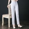 No. 43 Pantalones Casuales Blancos de Algodón Lavado para Madres de Mediana Edad y Mayores Cintura Alta Efecto Adelgazante Pantalones Rectos