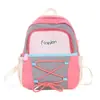 Mochila de nylon com cordão para crianças do jardim de infância, estilo novo color block para esportes ao ar livre, mochila de estudante para caminhada com estampa de letras