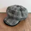 Gorra octogonal de lana para mujer, gorra de visera a cuadros grandes otoño/invierno, gorra de pintor retro estilo británico, gorra de béisbol ribeteada, hace que la cara se vea más pequeña