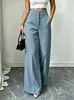 Pantalones rectos de pierna ancha versátiles de tiro alto adelgazantes con bolsillos de botón, pantalones casuales para mujer, transfronterizos europeos y americanos para Amazon 2026