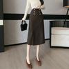 Elegante Falda de Lana con Bolsillos para Mujer, Nuevo Estilo Primavera 2026, Diseño con Abertura, Efecto Adelgazante, Doble Botonadura, Moderna Falda Lápiz