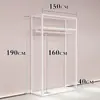 Estante de Exhibición Blanco de Pie para Tienda de Ropa Estante de Exhibición para Ropa de Mujer con Colgador Lateral Gabinete Alto de Doble Capa Perchero