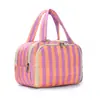 Bolsa de Maquillaje Rayada con Bloques de Color de Gran Capacidad, Separación Seca y Húmeda, Impermeable, Bolsa Portátil para Guardar Cosméticos, Tridimensional y No Plegable