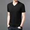 Camiseta Básica Masculina de Verão de Manga Curta com Decote V Fresca de Seda Gelo Cor Sólida, Camiseta Masculina Simples e Versátil de Meia Manga Fresca de Secagem Rápida