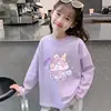 Camiseta de Manga Longa 100% Algodão para Primavera e Outono, Roupa Infantil Solta e Versátil, Camisa para Camadas de Outono e Inverno, Blusa Estampada com Gola Redonda para Meninas
