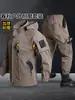 Conjunto de vestuário de trabalho resistente à primavera e ao outono para homens, jaqueta tática de poliéster-algodão com múltiplos bolsos, vestuário de trabalho protetor resistente à sujeira para canteiro de obras ao ar livre