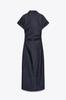 Saia Midi Jeans Slim Midi Longa Lapela Casual Vestido Manga Curta 2025 Novo Verão Novo Estilo Europeu e Americano