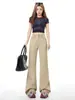 Jeans de Tiro Alto Estilo Americano Color Páramo con Diseño de Botón de Tachuela, Ligeramente Acampanados, Nuevo Estilo Otoño 2026 para Mujer, No Ajustados, Pantalones de Longitud hasta el Suelo