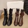 Botines Franceses de Media Caña Botas tipo Martin 2026 Otoño Nuevos Moda Occidental Versátiles Retro Botas Individuales Impermeables Plataforma Tacón Grueso