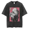 Camiseta Masculina Tamanho Grande Lavada Vintage Harajuku Camiseta Estampa Gráfica de Anime Estilo de Rua Algodão Solta Manga Curta Camiseta