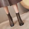 Botas Curtas Estilo 2026 Inspiradas em Maillard, Pretas, Confortáveis, Versáteis, Salto Bloco, Aumentam a Altura, Emagrecem, Com Zíper Atrás para Mulheres