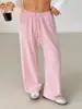 En Stock Europeo y Americano Transfronterizo Amazon Sitio Independiente Pantalones Casuales Sueltos de Punto Suave con Cintura con Cordón de Color Sólido para Mujer