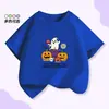 Camiseta Infantil de Halloween Negra de Manga Corta para Niños y Niñas con Estampado de Calabaza Fantasma Linda de Dibujos Animados Camiseta de Manga Corta para Niños
