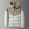Chaqueta de Algodón con Capucha para Hombre Otoño e Invierno Color Clásico Bloques de Color Costilla Polar Deportiva Casual Abrigo de Algodón Estilo Patchwork Bloques de Color