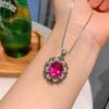 Huayoumei Joyería Juego de Tres Piezas de Aretes, Anillo y Collar con Rubí Color Sangre de Paloma para Mujer, Estilo de Lujo Moderno y de Alta Gama