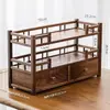Armário de armazenamento de mesa de nogueira gaveta dupla prateleira de madeira maciça antigo à prova de poeira ornamentos estilo chinês novo rack para bule conjunto de chá