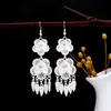 Pendientes Miao Étnicos de Borla Larga Estilo Nuevo, Pendientes Exagerados de Declaración de Moda Estilo Étnico de Plata Miao de Lujo Ligero