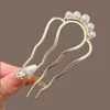Nuevo pasador de pelo negro con perlas estilo chino en forma de U para mujer, herramienta para peinar moños, peine para el cabello, pasador, accesorio para el cabello