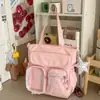 Bolsa de Dor de Ponto de Bolinha de Renda Estilo Soft Girl Japonês Amarelo Creme Bolinhas Pequenas Renda Janela Transparente Bolsa Tote Artística para Meninas de Campus