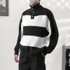 Suéter de punto de cuello alto a bloques de color a rayas de nicho estilo coreano para hombre, holgado, otoño invierno, versátil, suéter de punto top ins de moda