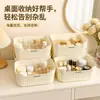 Caja de almacenamiento de plástico con rayas verticales color crema para cosméticos de escritorio, organizador de cajones para artículos varios del hogar, venta al por mayor desde el fabricante