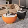 Mesa de centro redonda de pizarra, lujo ligero estilo italiano moderno, adecuada para apartamentos pequeños, sala de estar sencilla, diseño popular en línea, combinación creativa