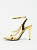 Nuevos Zapatos de Tacón Alto con Tira al Tobillo y Cadena Dorada, Punta Abierta, Sandalias de Tacón Alto Sexy de Temperamento para Mujer