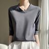 Camiseta Feminina Manga 3/4 Decote V Cor Sólida Clássica Versátil Algodão Mercerizado para Primavera e Outono