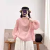 Verão Novo Estilo Cor Sólida Gola Redonda Manga Lanterna Algodão e Linho Manga Três Quartos Top, Solto e Confortável Fino Feminino Roupa Feita Sob Medida