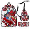 Nuevo producto 3D Cross-borDer: mochila escolar con diseño de Hello Kitty, bolso cruzado, estuche para lápices, conjunto de tres piezas con impresión