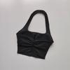 Sutiã Esportivo Sexy com Gola Halter, Bojos e Lindo Design nas Costas, Top Fitness Feminino Ruchado com Efeito Pele de Pêssego, Push-Up Halter