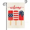 Popular Bandera de Jardín del Día de la Independencia de Amazon Perro Estrella Estampado Material de Lino Bandera Decorativa Americana para Exteriores