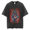 Talla Europea Transfronteriza Camiseta Vintage Lavada Transfronteriza Europea y Americana Retro Americano Anime One Piece Forma Nika Manga Corta